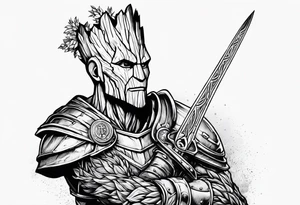 Groot greek warrior, half viewed with sword, knight tattoo idea