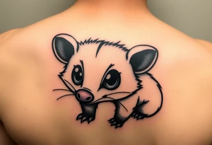 Cute cartoon opossum with anime style eyes tattoo idea