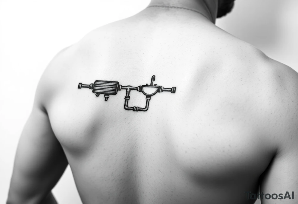 tatto with horizontal system of piping coming from a sink down a forearm tattoo idea