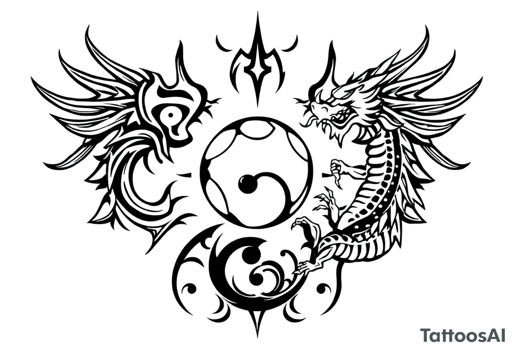 soccer, music, dragon and Yin Yang tattoo idea