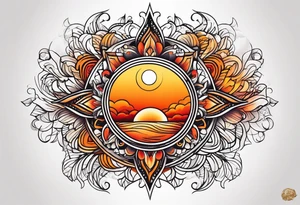 Orange sun with yellow and red highlights tattoo idea