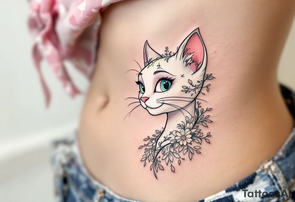 This tattoo of Marie in creamy white with pink details is pure The Aristocats magic. tattoo idea