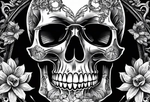 A skull and a watch which shows a specifix time tattoo idea