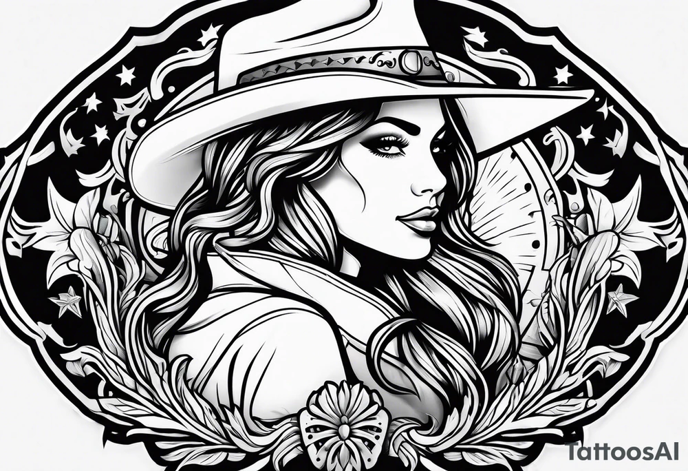 American traditional cowgirl tattoo idea