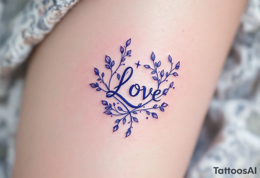 A silver  ᚹ love rune with blue accents, surrounded by violet tattoo idea