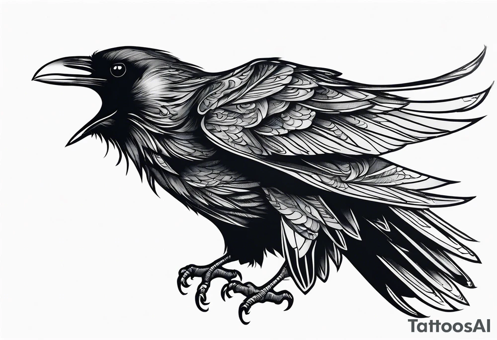 black raven roaring in the sky tattoo idea