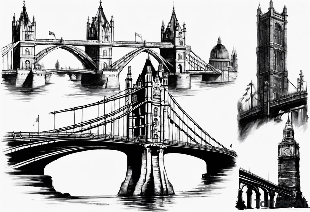a bridge linking the top floor of two towers together tattoo idea