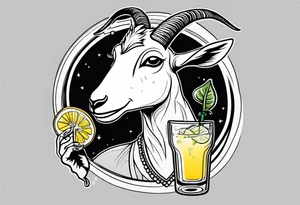 A sketch of a goat drinking a margarita tattoo idea