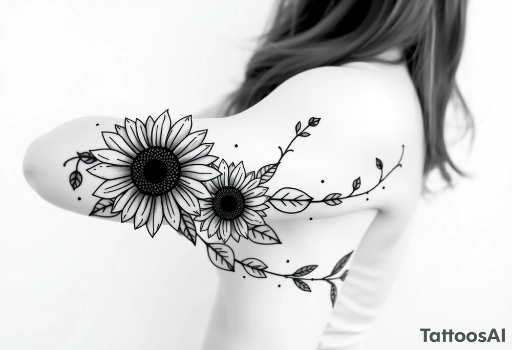 Dainty Bohemian stylized sunflowers growing along an infinity symbol shaped vine tattoo idea