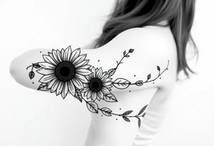 Dainty Bohemian stylized sunflowers growing along an infinity symbol shaped vine tattoo idea