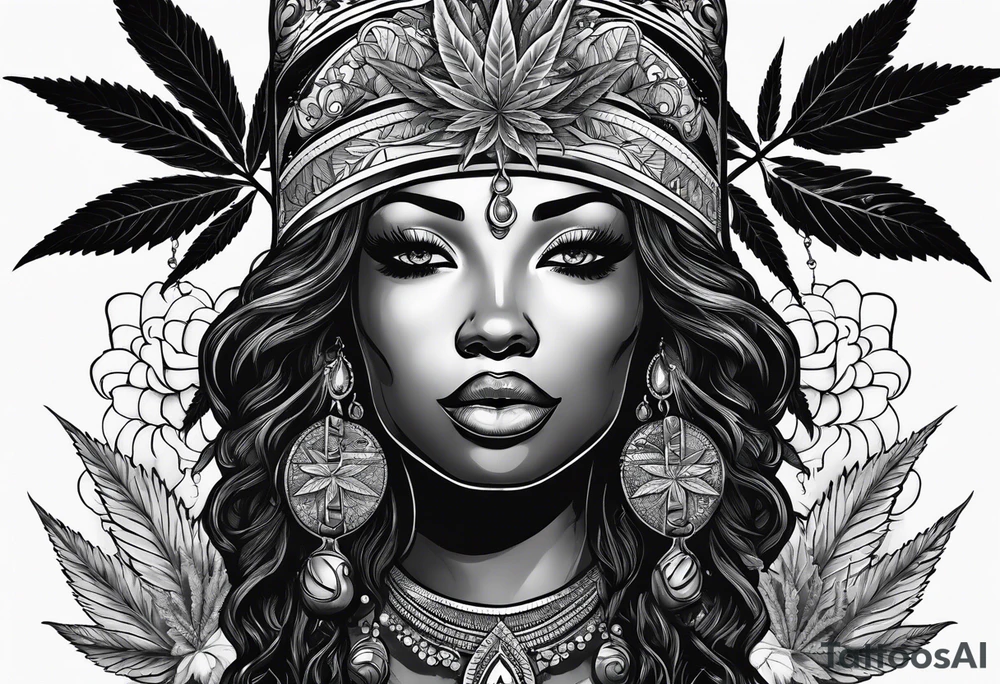 Black Goddess of marijuana tattoo idea