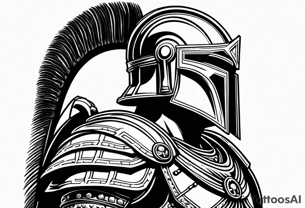Side profile of spartan soilder looking left at Roman colosseum tattoo idea