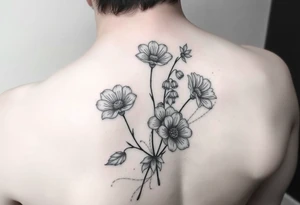 wrist tattoo with cosmos, lily of the valley, and chrysanthemum tattoo idea