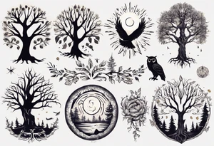 sonne, eule  wald, leben, 
baum, sapere aude tattoo idea
