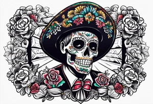Mexico day of dead  rectangle  man skeleton tattoo idea