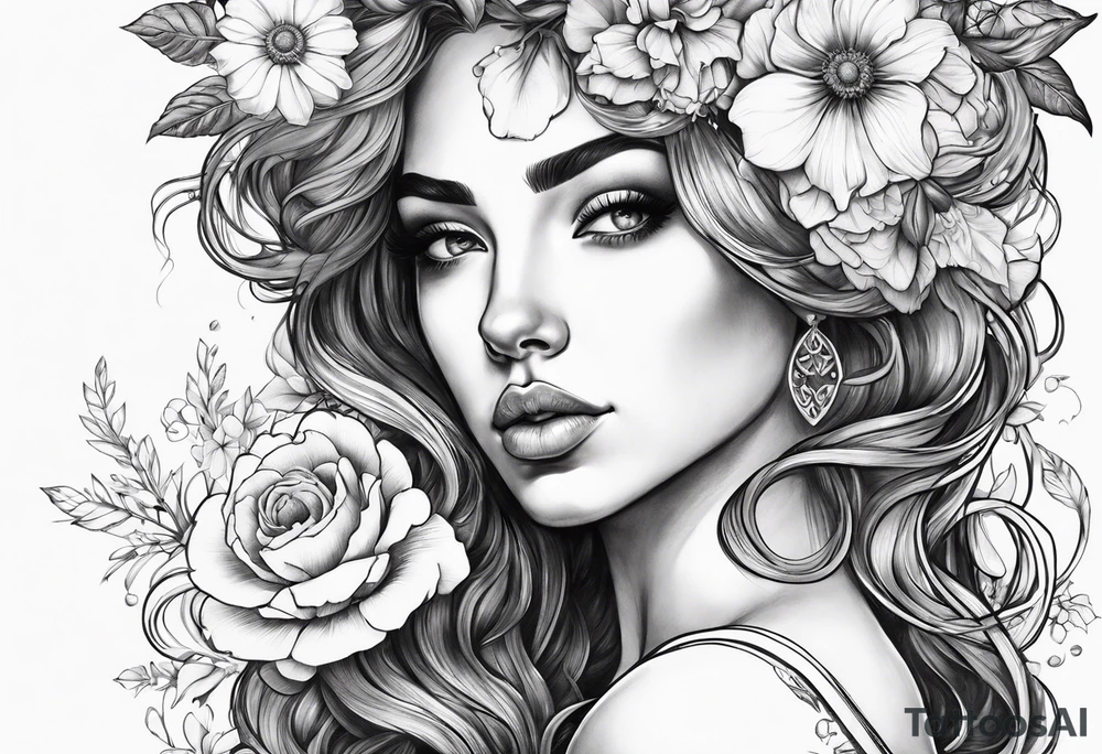 Powerful Aries woman with flowers tattoo idea