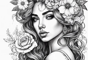 Powerful Aries woman with flowers tattoo idea