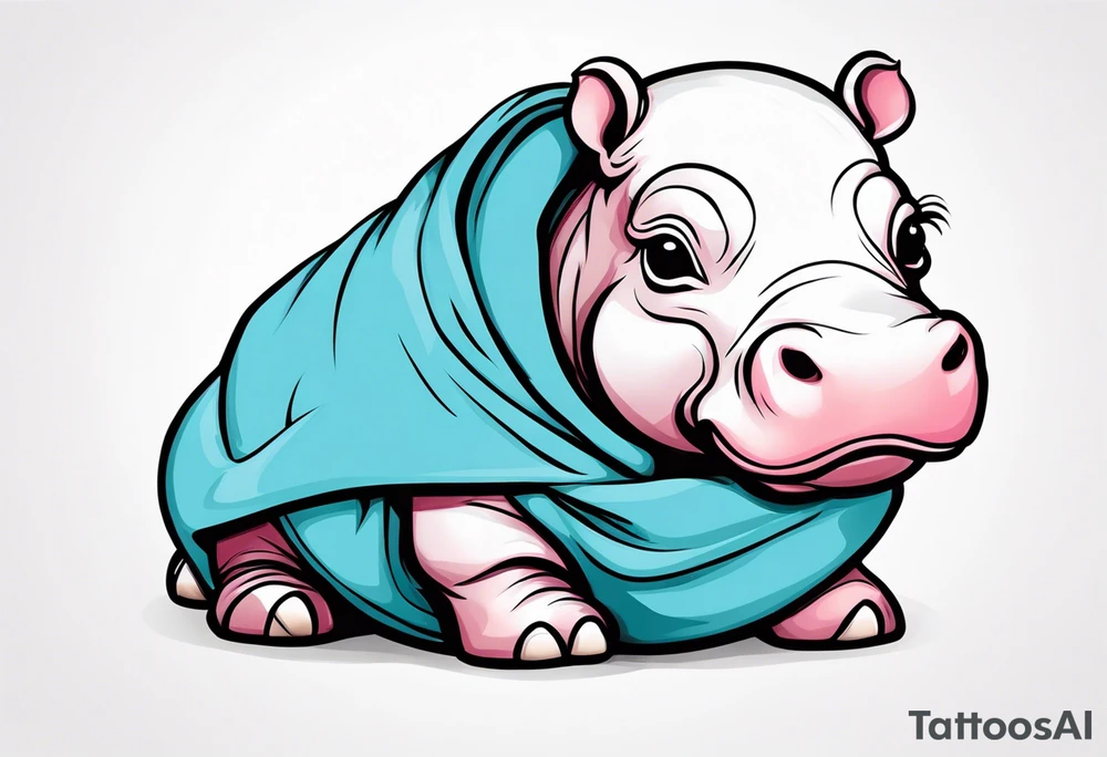 Baby hippo wrapped in a baby swaddle tattoo idea