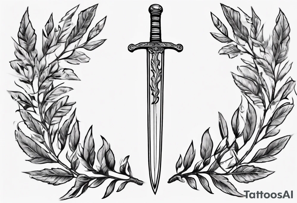 A sword runs through a laurel leaf with the number 13 tattoo idea A sword runs through a laurel leaf with the number 13 tattoo idea