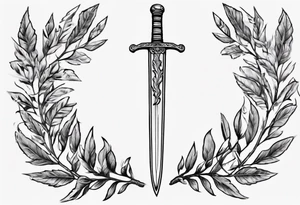 A sword runs through a laurel leaf with the number 13 tattoo idea