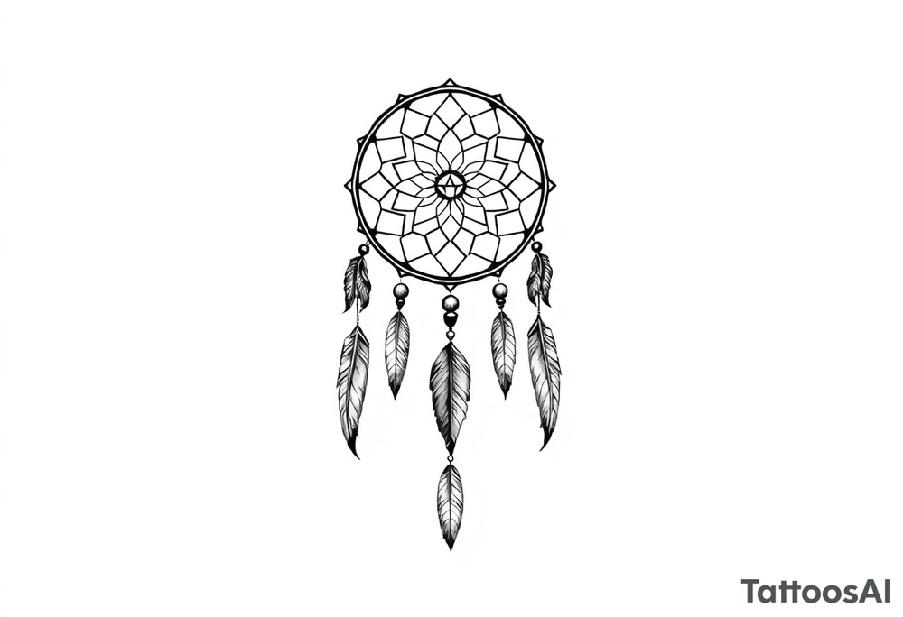 skinny dreamcatcher with feathers tattoo idea