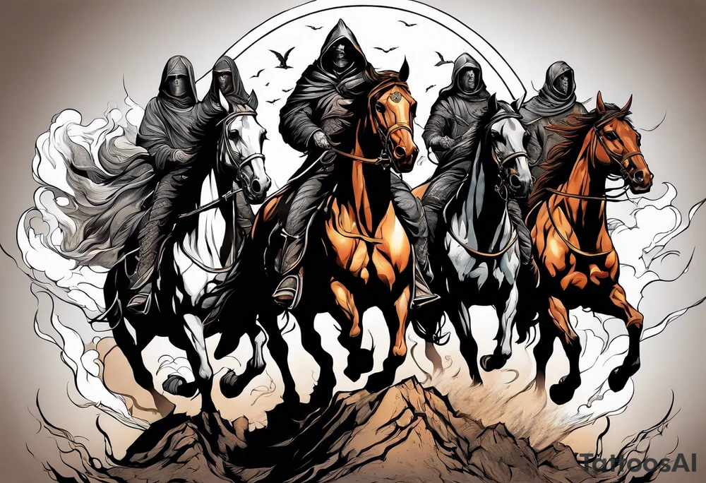 4 horseman of the apocalypse - Death, Famine, War, and Conquest tattoo idea