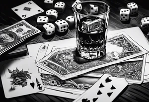 cards, money, dice, and whiskey on ice, tattoo idea