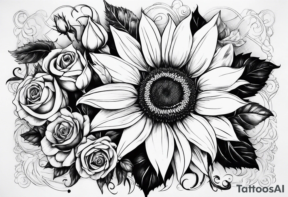 Sunflower and rose flower tattoo idea
