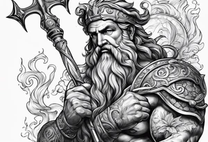 poseidon with mechanic trident and mechanic arm tattoo idea