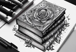 Stack of books with jigsaw puzzle pieces tattoo idea