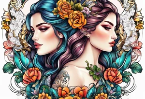 Gemini sign with flowers tattoo idea