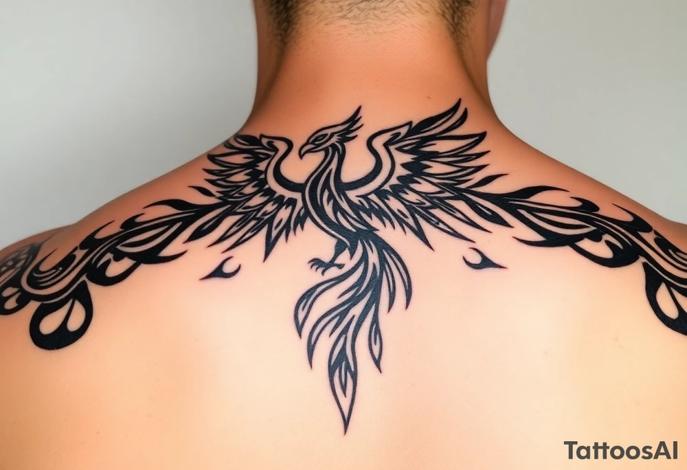magnificent phoenix rising from golden flames with trailing embers tattoo idea
