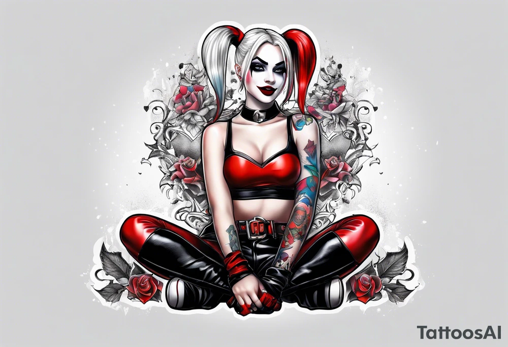 Harley Quinn sitting full body tattoo idea