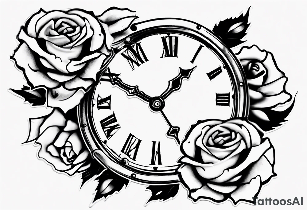 Newborn name clock rose tattoo idea