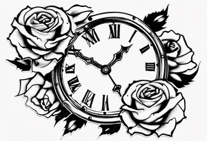Newborn name clock rose tattoo idea