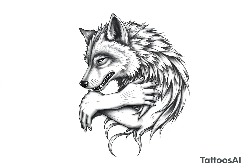 Big bad wolf hugging and pugfing tattoo idea