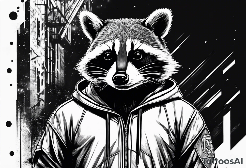 raccoon wearing a Superman hoodie tattoo idea