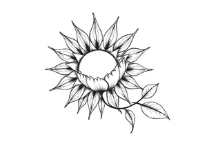 Sun rise flower with stem and leaves tattoo idea