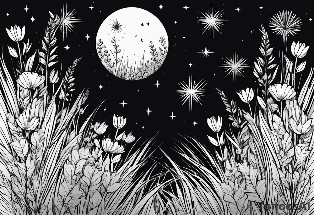 Stars dust flowers grass tattoo idea
