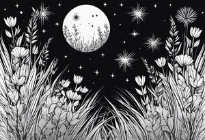 Stars dust flowers grass tattoo idea