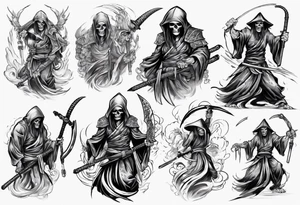 asian warrior who is also a grim reaper tattoo idea