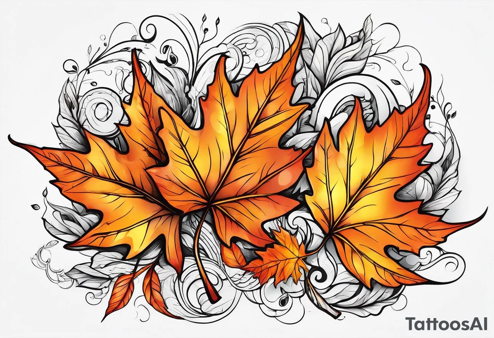 Res gold and orange autumn leaves tattoo idea