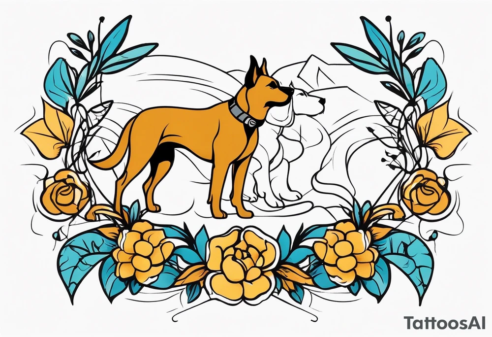 Simpletattoo with elements linked to bodybuilding dogs travel and freedom tattoo idea