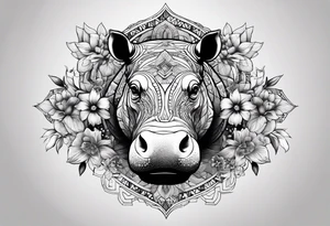 Hippo, flowers, moon, interstella, artic surreal, 
Extreme fine lines, tribal, geometric, tattoo idea