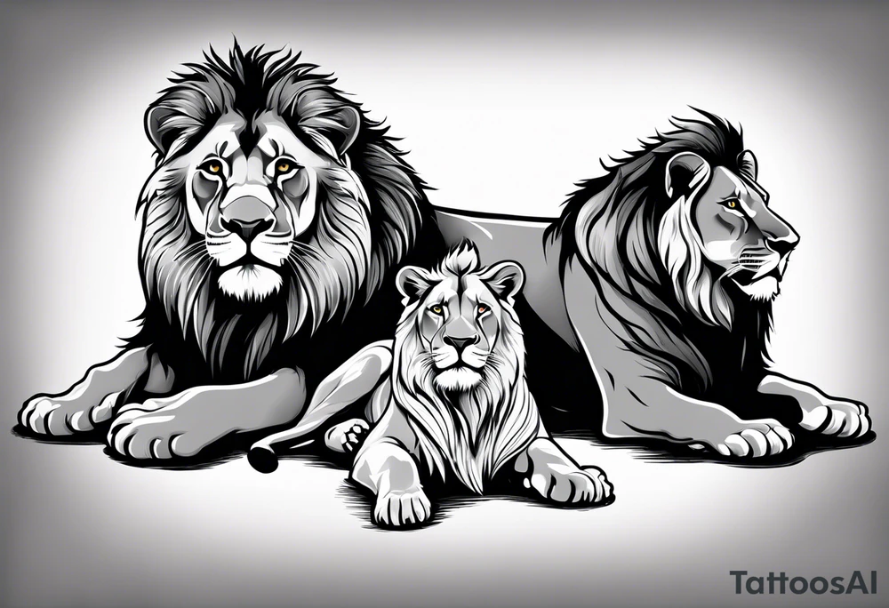 Father lion with two cub lions tattoo idea