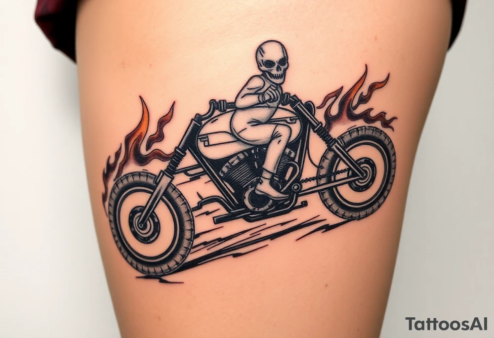 Ghost rider riding leaving fire tire marks tattoo idea