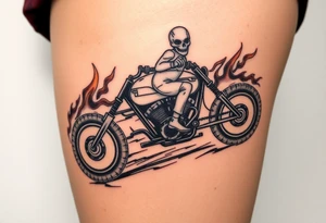 Ghost rider riding leaving fire tire marks tattoo idea