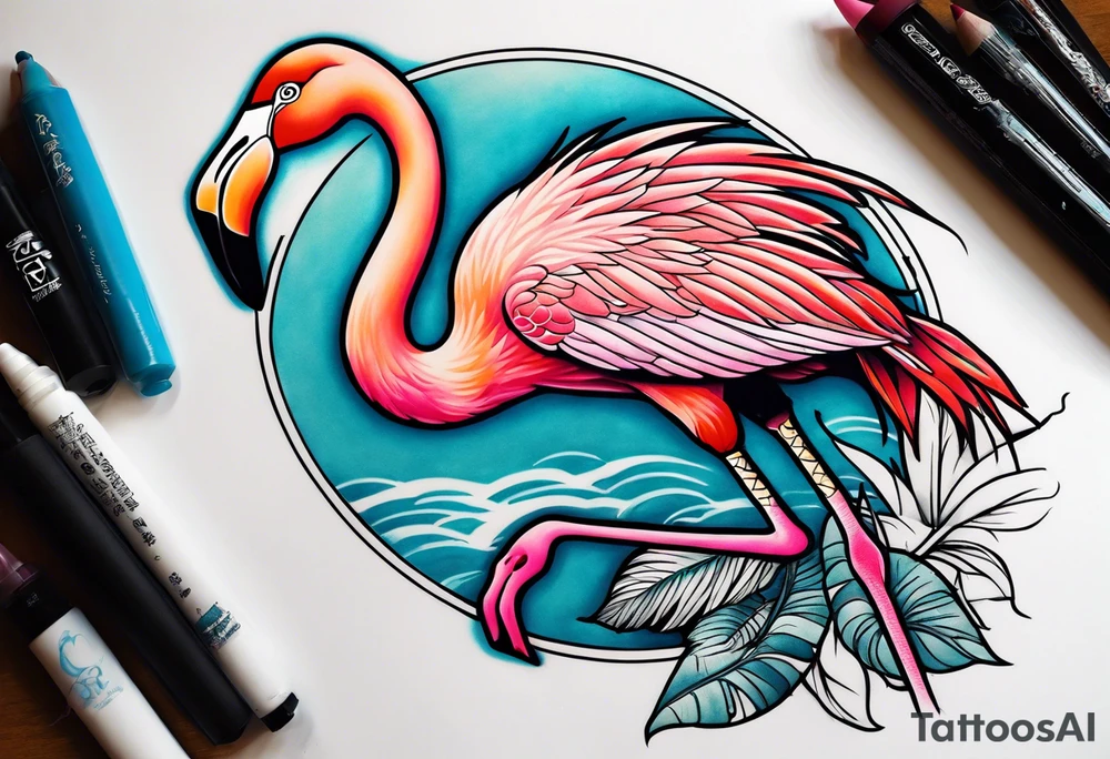 cute flamingo tattoo idea