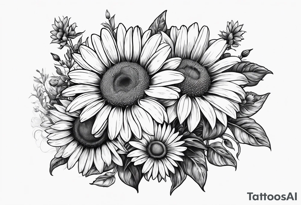 Daisy bouquet with stems and with a sunflower tattoo idea