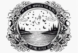 Image of an Oasis, incorporating lyrics, I’m free to be whatever I, whatever I choose and I’ll sing the blues if I want. A symbol of love and happiness with musical theme tattoo idea